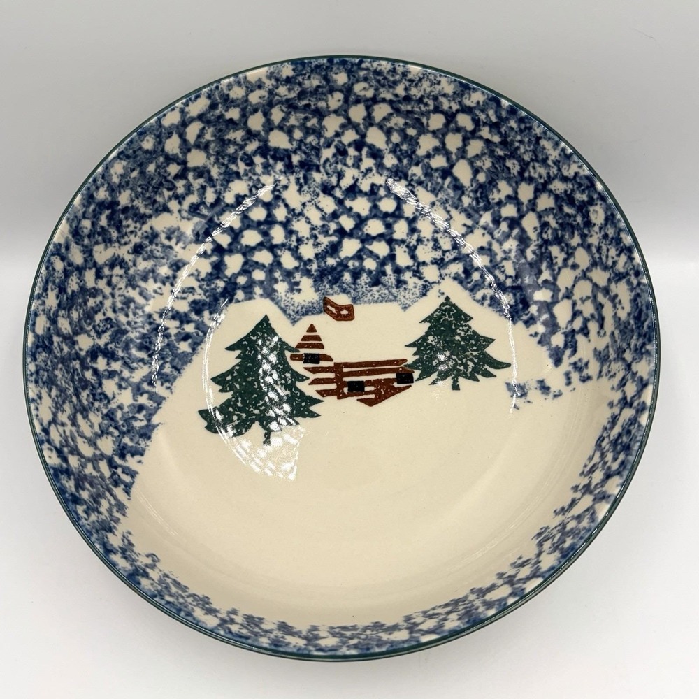 Tienshan Folk Craft Cabin in the Snow Winter Christmas 9" Vegetable Serving Bowl